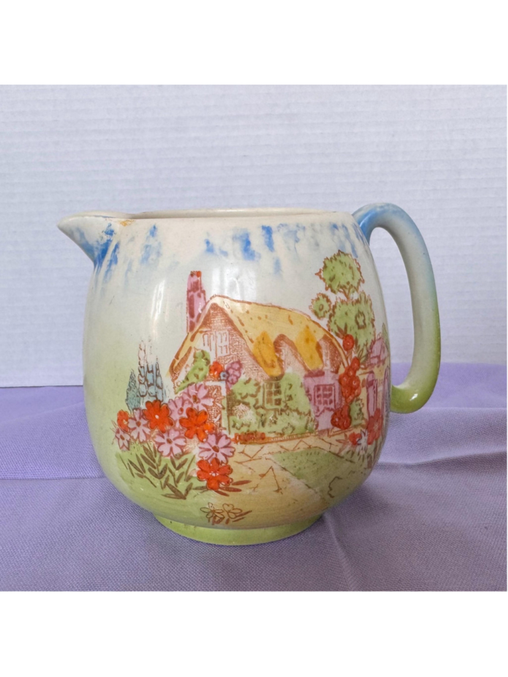 Vintage Royal Art Pottery Cottage Pitcher | English Cream Jug | Cottage Scene Tr